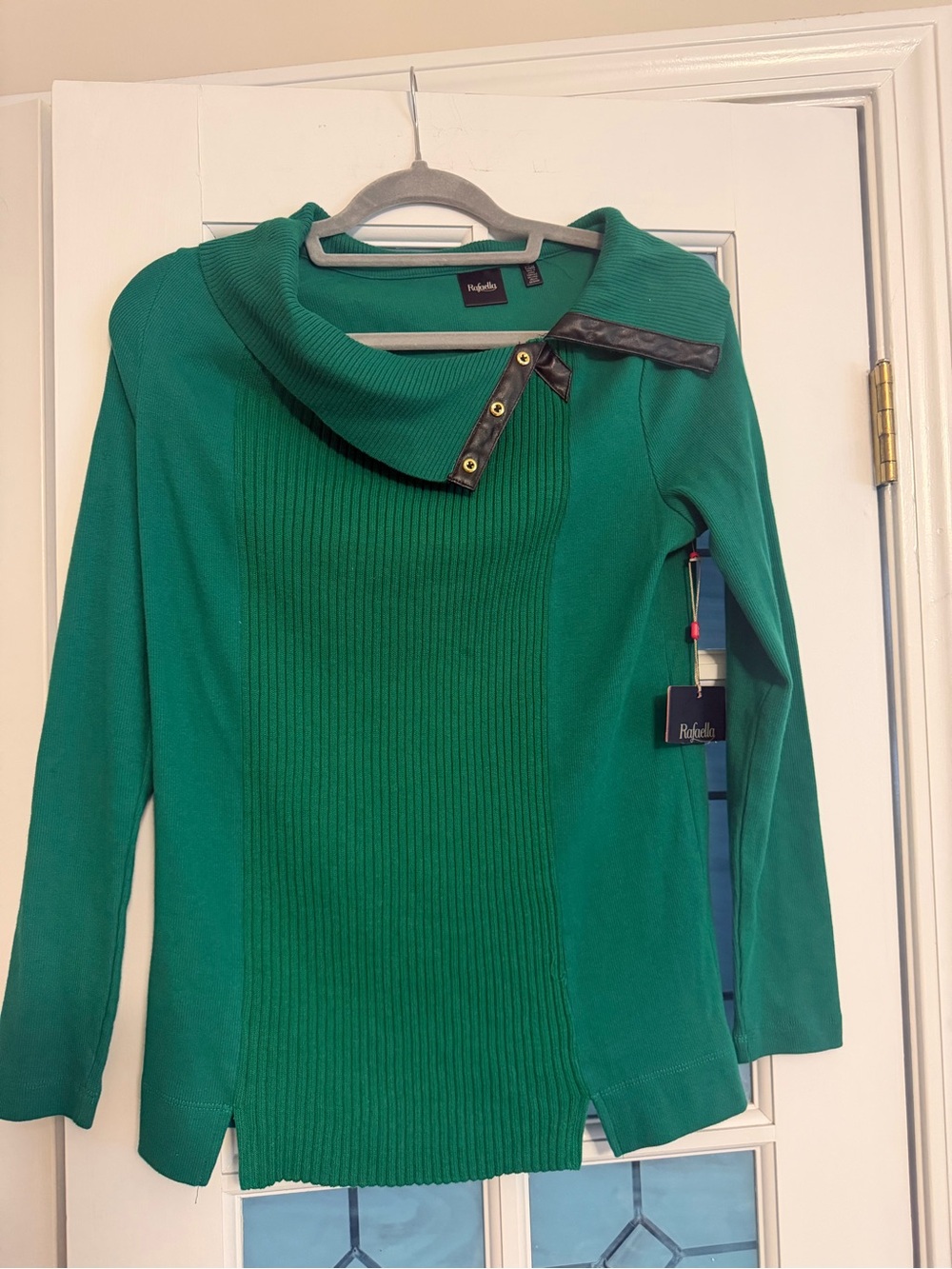 Rafaella Emerald Green Cowl Neck Sweater with Gold Snap Detail